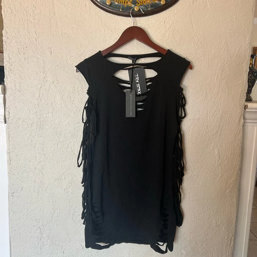 dolls kill black dress Motel jessa buckle shoulder mini dress in Black main image 0